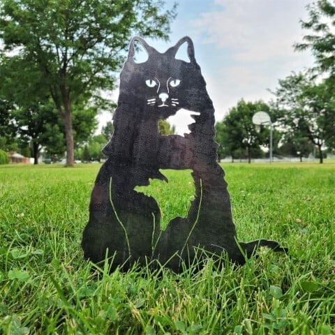 Longhair Cat Metal Silhouette