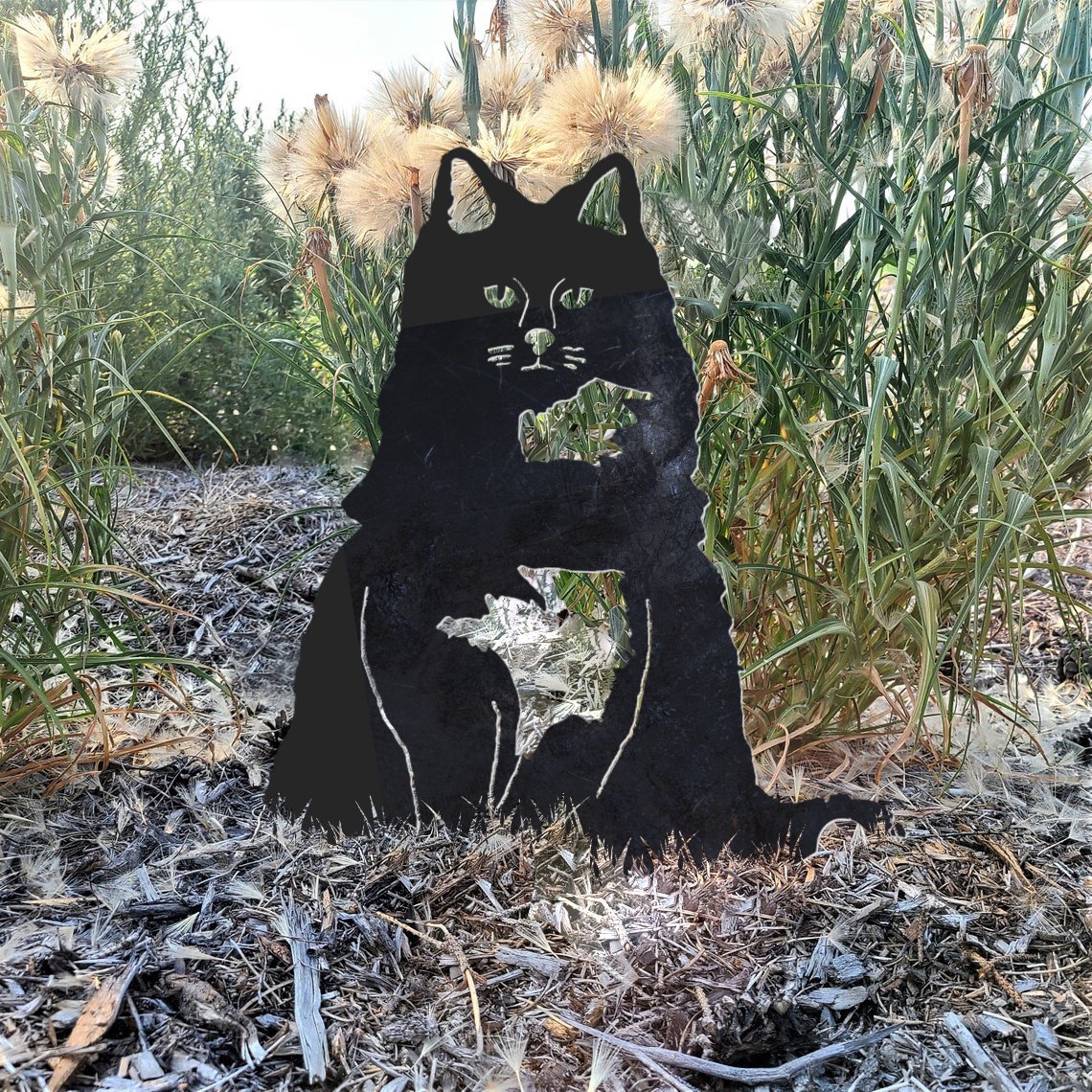Longhair Cat Metal Silhouette